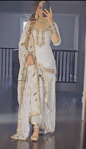 Effortless Ivory: White Dhoti Top & Dupatta Set