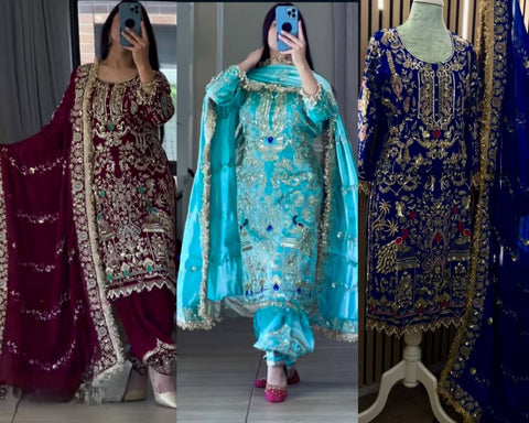 Graceful Velvet Embroidered Dhoti Patiyala Dress with Dupatta