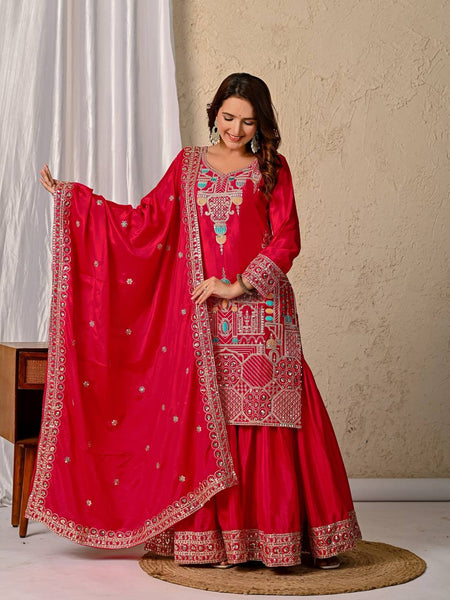 Radiant Pink Elegance: Sharara Suit with Dupatta