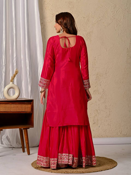 Vibrant Rani Pink Embroidered Sharara Suit with Dupatta