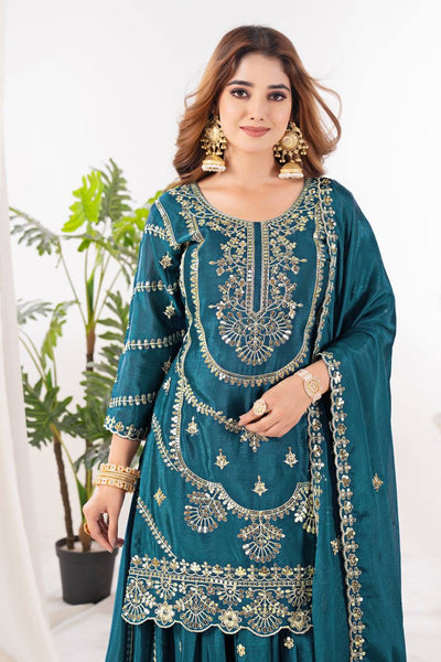 Elegant Embroidered Sharara Suit with Dupatta