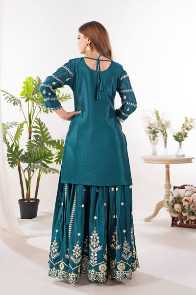 Elegant Embroidered Sharara Suit with Dupatta