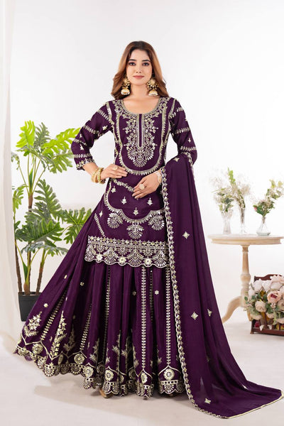 Elegant Embroidered Sharara Suit with Dupatta