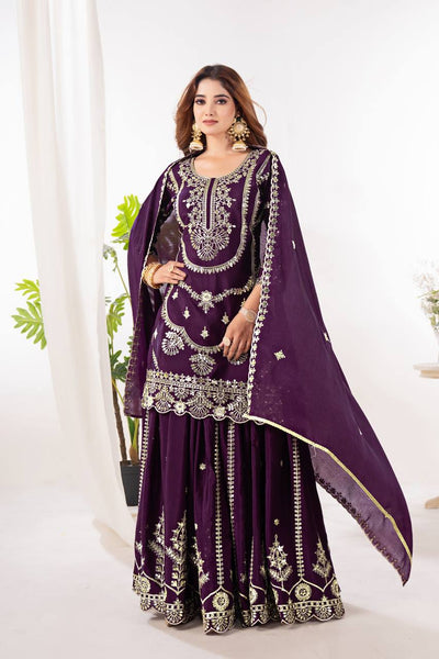 Elegant Embroidered Sharara Suit with Dupatta