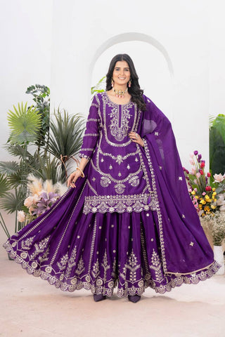 Elegant Embroidered Sharara Suit with Dupatta