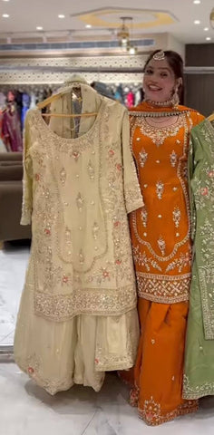 Silk Embroidered Sharara Suit with Dupatta