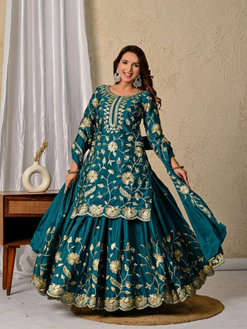 oyal Blue Embroidered Sharara Suit with Dupatta