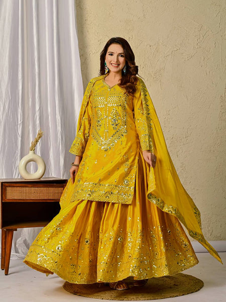 Radiant Yellow Embroidered Sharara Set with Dupatta