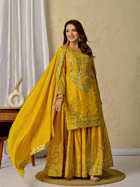 Radiant Yellow Embroidered Sharara Set with Dupatta