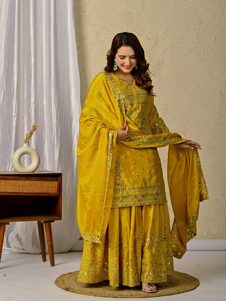 Radiant Yellow Embroidered Sharara Set with Dupatta
