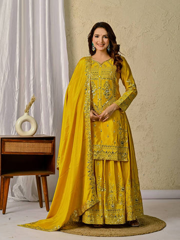 Radiant Yellow Embroidered Sharara Set with Dupatta