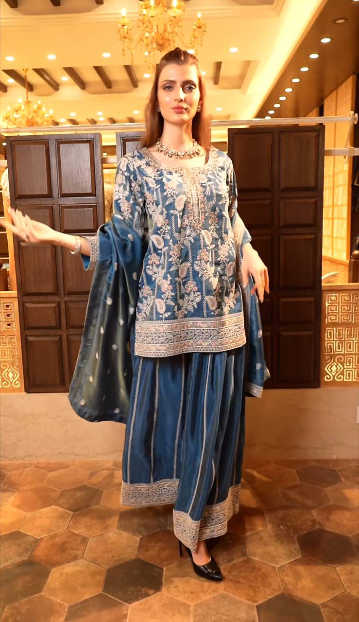 Elegant Silk Embroidered Plazo Suit with Dupatta