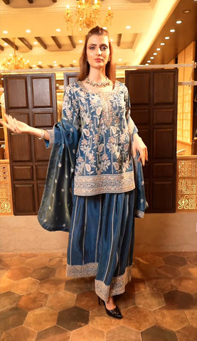 Elegant Silk Embroidered Plazo Suit with Dupatta