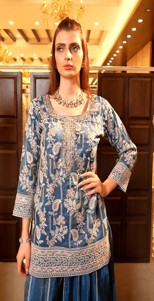 Elegant Silk Embroidered Plazo Suit with Dupatta
