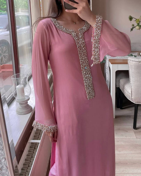 Elegant Faux Georgette Pearl Handwork Suit Set