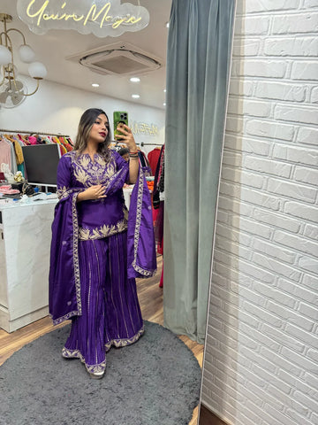 New Designer Party Wear Purple Sharara Suit with Heavy Embroidery