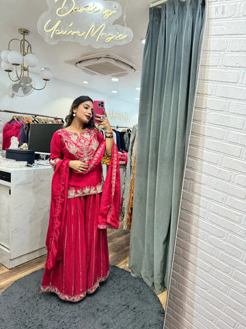 Elegant Rani Pink Embroidered Dhoti Suit for Women