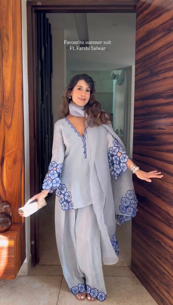 Elegant Light Grey Summer Farsi Salwar Suit for Women