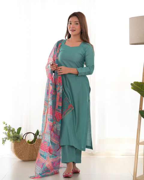 Elegant Sky Blue Kurta Set with Printed Dupatta
