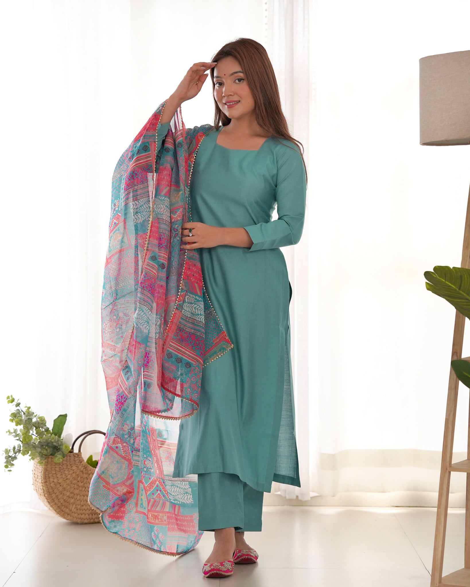 Elegant Sky Blue Kurta Set with Printed Dupatta