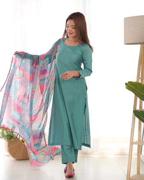 Elegant Sky Blue Kurta Set with Printed Dupatta