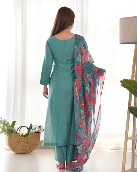 Elegant Sky Blue Kurta Set with Printed Dupatta