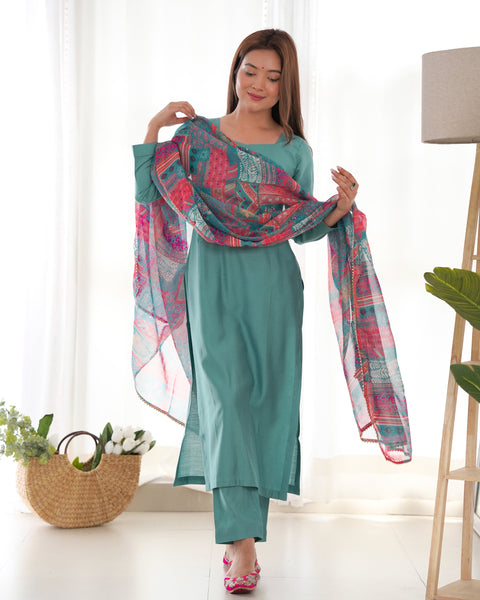 Elegant Sky Blue Kurta Set with Printed Dupatta