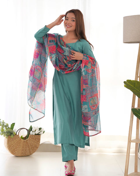 Elegant Sky Blue Kurta Set with Printed Dupatta