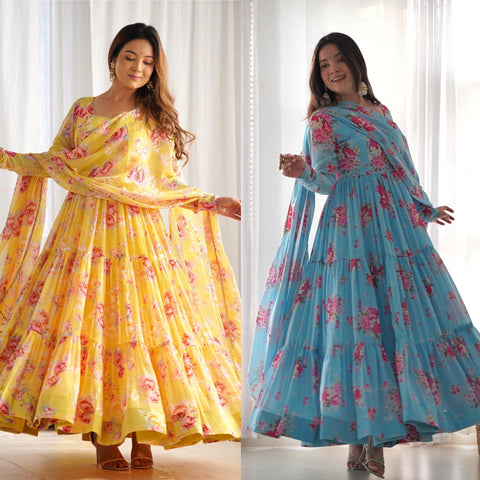oral Printed Anarkali Gown with Dupatta