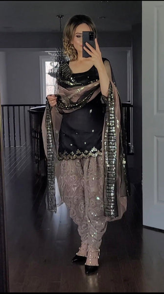 Black Colored Party Wear Patiyala Suit UC372