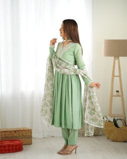 Graceful Pista Green Alia Cut Kurti
