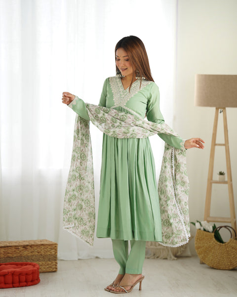 Graceful Pista Green Alia Cut Kurti