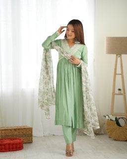 Graceful Pista Green Alia Cut Kurti