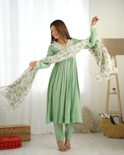 Graceful Pista Green Alia Cut Kurti