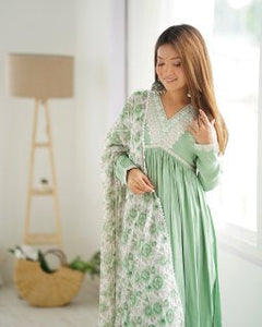 Graceful Pista Green Alia Cut Kurti