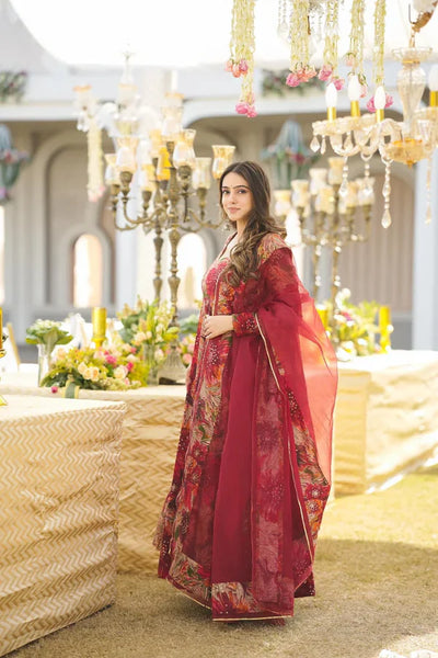 Chic Digital-Print Organza Anarkali Suit Set with Dupatta