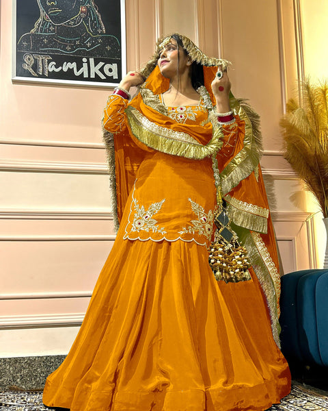 Golden Whisper Luxury Lehenga Choli in Natural Crep Silk - Multi-Color Options