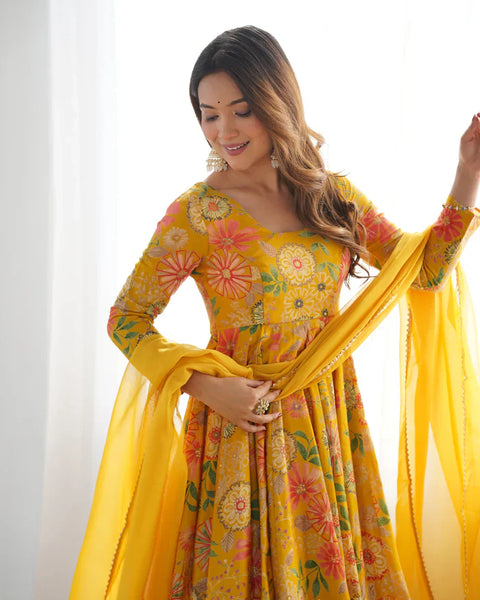 Sunny Yellow Floral Georgette Sharara Suit - Ideal for Daytime Celebrations