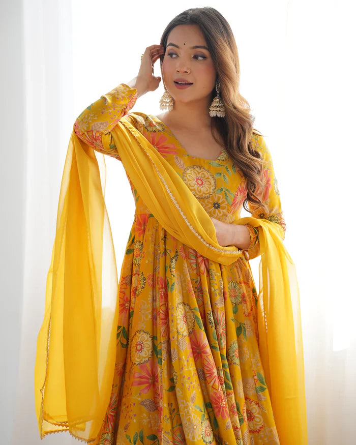 Sunny Yellow Floral Georgette Sharara Suit - Ideal for Daytime Celebrations