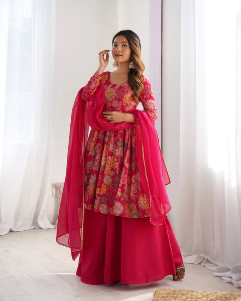 Sunny Yellow Floral Georgette Sharara Suit - Ideal for Daytime Celebrations