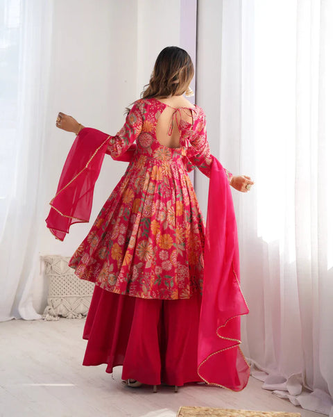 Sunny Yellow Floral Georgette Sharara Suit - Ideal for Daytime Celebrations