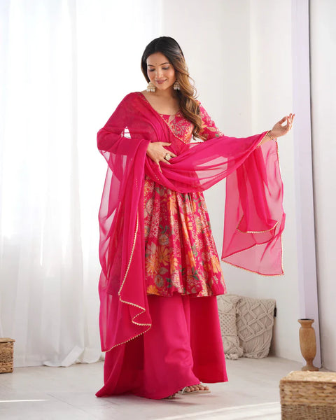 Sunny Yellow Floral Georgette Sharara Suit - Ideal for Daytime Celebrations