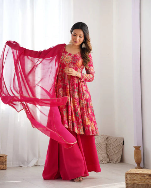 Sunny Yellow Floral Georgette Sharara Suit - Ideal for Daytime Celebrations