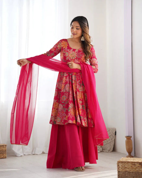 Sunny Yellow Floral Georgette Sharara Suit - Ideal for Daytime Celebrations