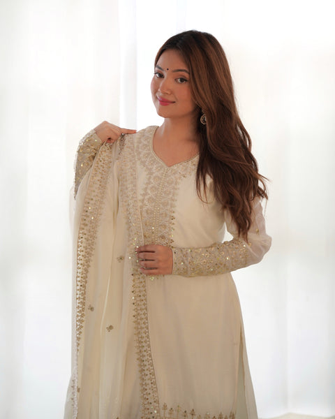 Georgette White Embroidered Salwar Suit with Dupatta