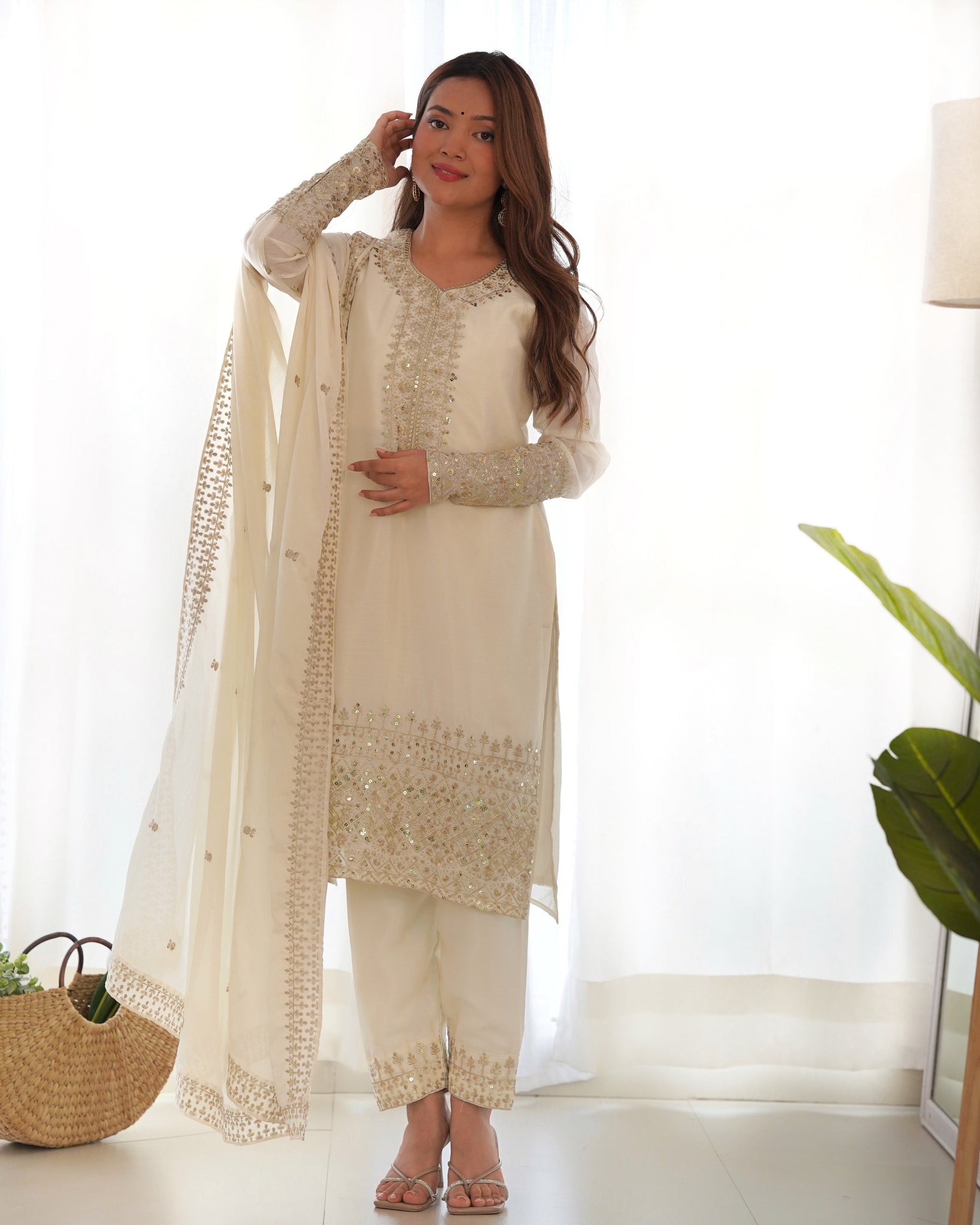 Georgette White Embroidered Salwar Suit with Dupatta