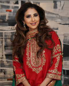 Opulent Heritage Red and Green Salwar Suit - Timeless Indian Attire