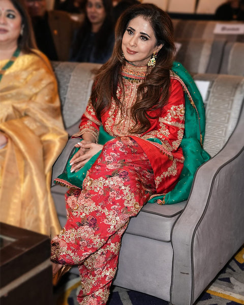 Opulent Heritage Red and Green Salwar Suit - Timeless Indian Attire
