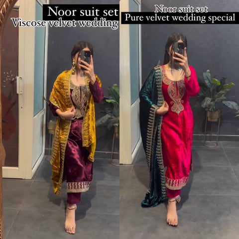 Regal Velvet Embroidered Plazo Suit for Women