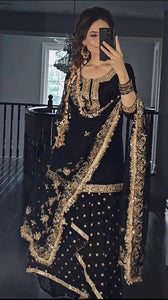Elegant Black Sharara Set with Intricate Sequin and Zari Work